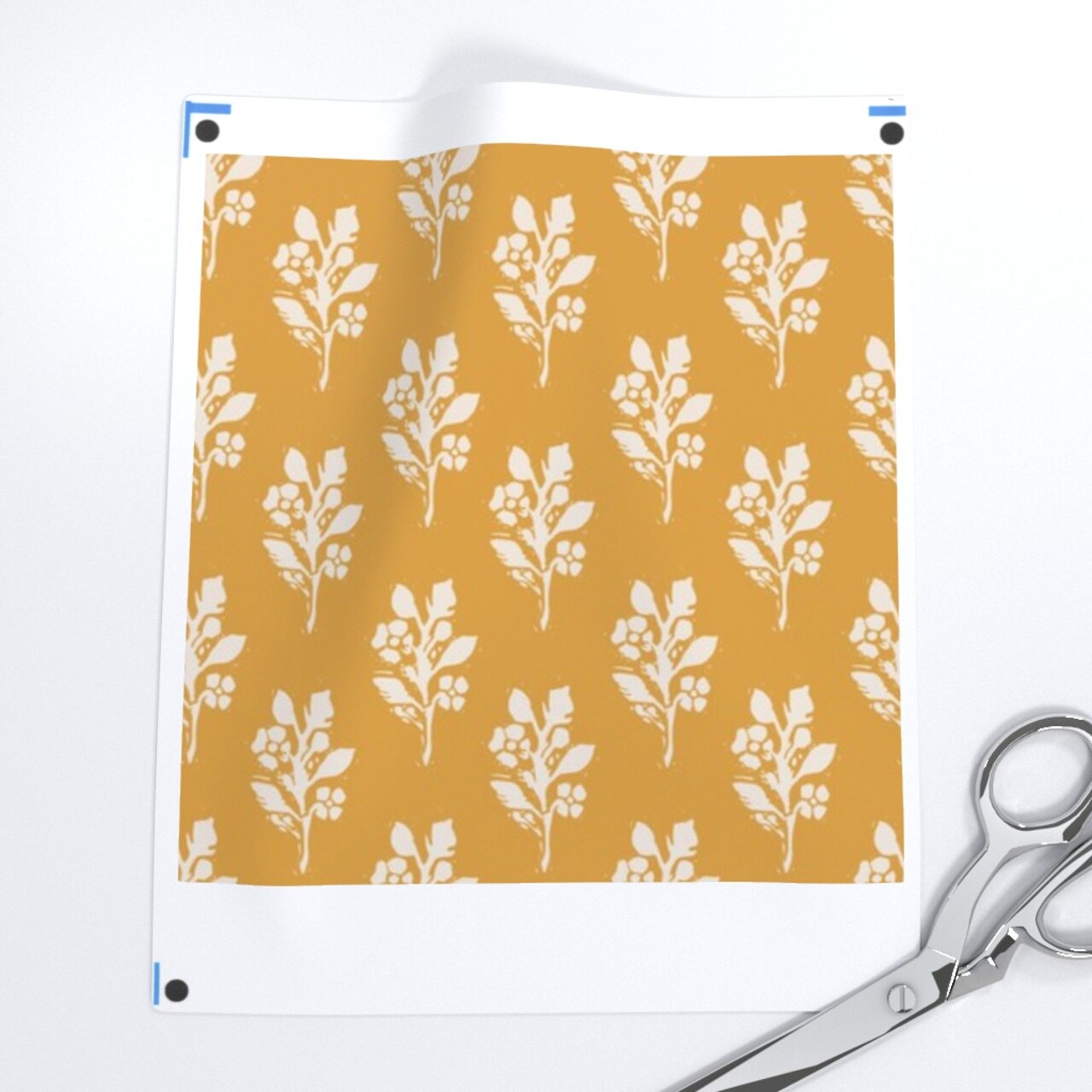 Vintage Cream Floral Sunny Yellow Orange Gold Marigold Golden Botanical Ochre Block Print Custom Printed Fabric by Spoonflower Various Fabrics by the Yard or Fat Quarter